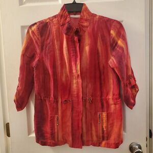 Chico's sz 1 linen blnd lightweight jacket pink ombre spring office casual artsy